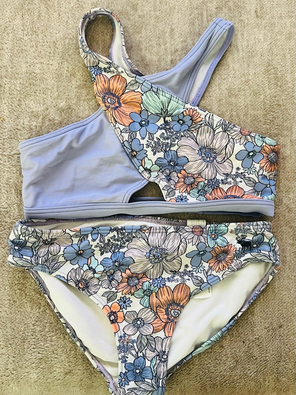 Girls Floral Two-Piece Swim Set in Lavender and Multi
